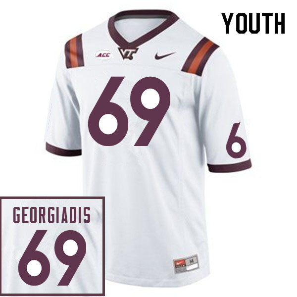 Youth #69 Dimitri Georgiadis Virginia Tech Hokies College Football Jerseys Sale-White